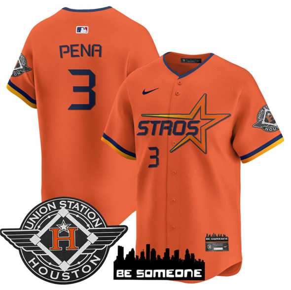 Men%27s Houston Astros #3 Jeremy Pena Orange 2025 City Connect Limited Stitched Jersey Dzhi->houston astros->MLB Jersey